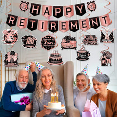 12Pcs Retirement Party Decorations for Men Women Rose Gold Happy Retirement Bann