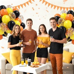 60pcs Construction Balloons 12inch with Black and Yellow Black Yellow Orange