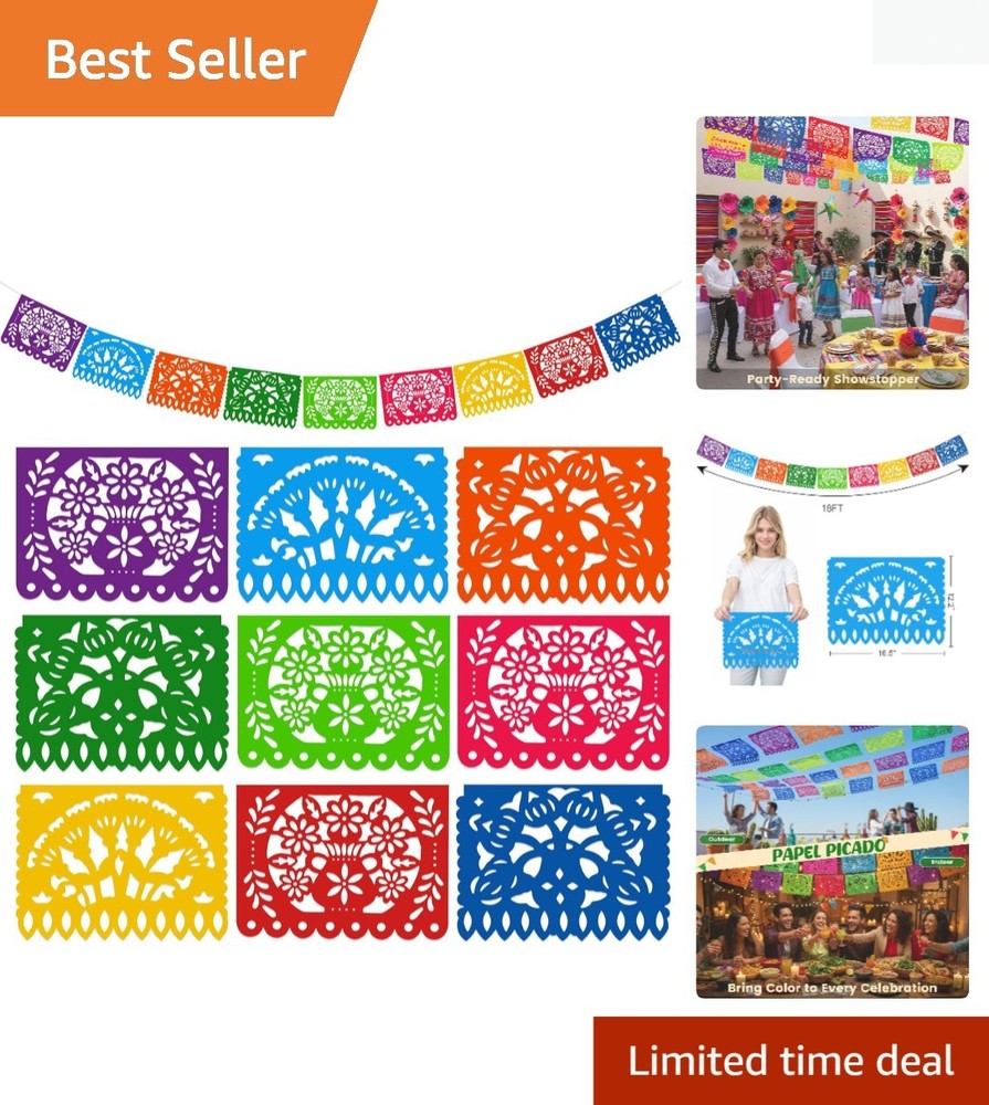 Lightweight 9-Piece Floral Papel Picado Banner – Perfect for Home Celebrations