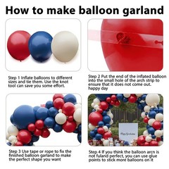 Red White Blue Balloons Arch Kit, Double Stuffed Dark Ruby Red Navy Blue Ivory W