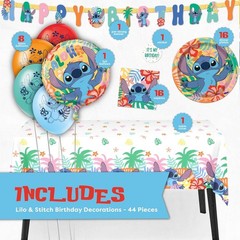 Lilo and Stitch Disposable Birthday Party Plates, Napkins, Banner, Tablecover