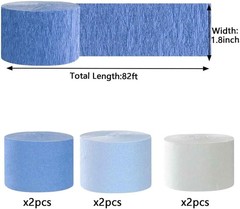 Dusty Blue Light Blue White Crepe Paper Streamers 1.8 Inch Widening 6 Rolls, …