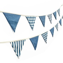2 Sets Blue Pennant Banner Flags 24Pcs Blue Plaid Striped Nursery Garland Lin…