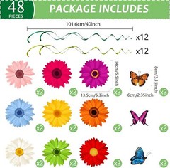 48 Pieces Spring Sun Flowers Butterfly Hanging Swirl Decorations Spirals Sunf…