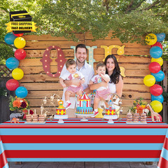 4 Pcs Red and Blue Striped Tablecloths, Carnival Circus Party Decorations, Plast