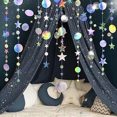 Iridescent Party Star Circle Dot Decoration Iridescent Hanging Garland Streamer