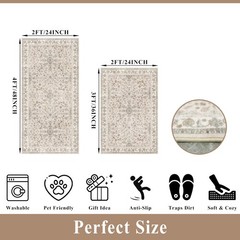 Kitchen Rugs Non-Slip Washable 2 Piece, Modern Boho Low Pile Stain-Resistant …