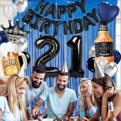 Black and Blue Decorations for Men, Black 21 balloon number, Black Happy Ball…