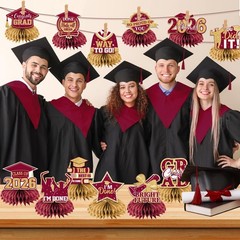 12 PCS Maroon Gold 2026 Graduation Honeycomb Centerpieces Table Toppers