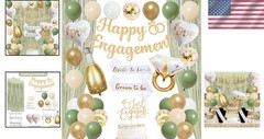 Elevate Your Engagement with Green Gold Party Decorations & Elegant Banner Set