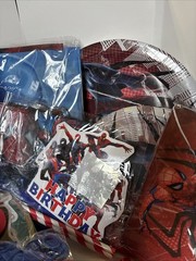 Spiderman Party Set, 10 People, Decor, Tableware, Favors, Cake Decor Open Box