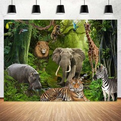 Jungle Forest Animals Backdrop Tropical Rainforest Safari Background Supplies