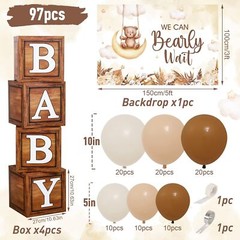Teddy Bear Baby Shower Party Decorations – Wood Grain Boxes with Brown
