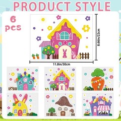 6 Sheets Easter Window Cling Decorations, 81 PCS Cute Cartoon House Bunny Flower