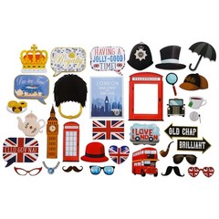 41PCS British Photo Booth Props Kit with Sign Sticks and Adhesive Pads