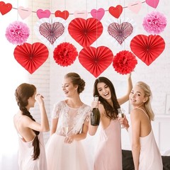 Valentine Day Hanging Decorations Kit Bunting Heart Paper Fans Pompoms Set