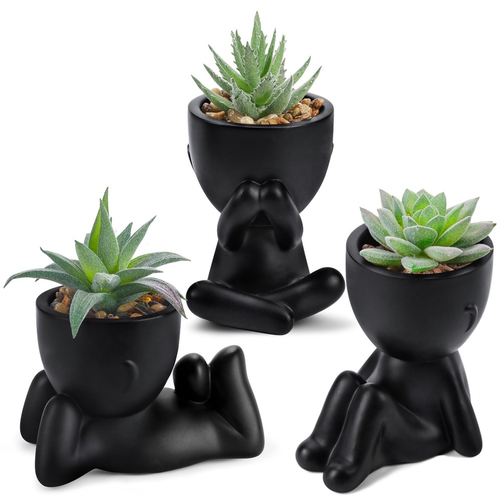 3Pcs Fake Succulents Plants Artificial for Black Bathroom Bedroom Home Decor