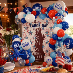 Labor Day Decorations Balloon Arch Kit with Statue of Liberty Labor Day Backdrop