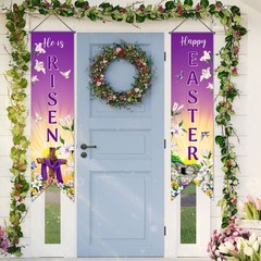 Outus Happy Easter Door Banner He Is Risen Porch Sign 47 x 12 inches, Purple