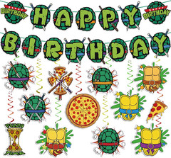 Birthday Decorations Set Include Banner and Hanging Swirls Green Happy Birthday