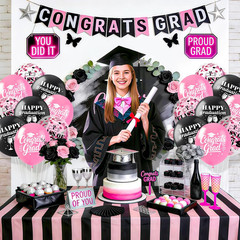 Graduation Balloons Decorations 24Pcs Black Pink Class of 2026 Grad Latex