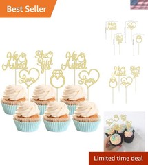 He Asked She Said Yes Cupcake Toppers Gold Glitter Diamond Ring Heart Love Ca…