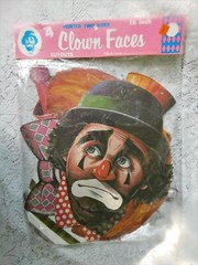 MIP Vintage 1985 16″ Beistle Clown Heads / Faces Printed 2 Sides 4 of Them
