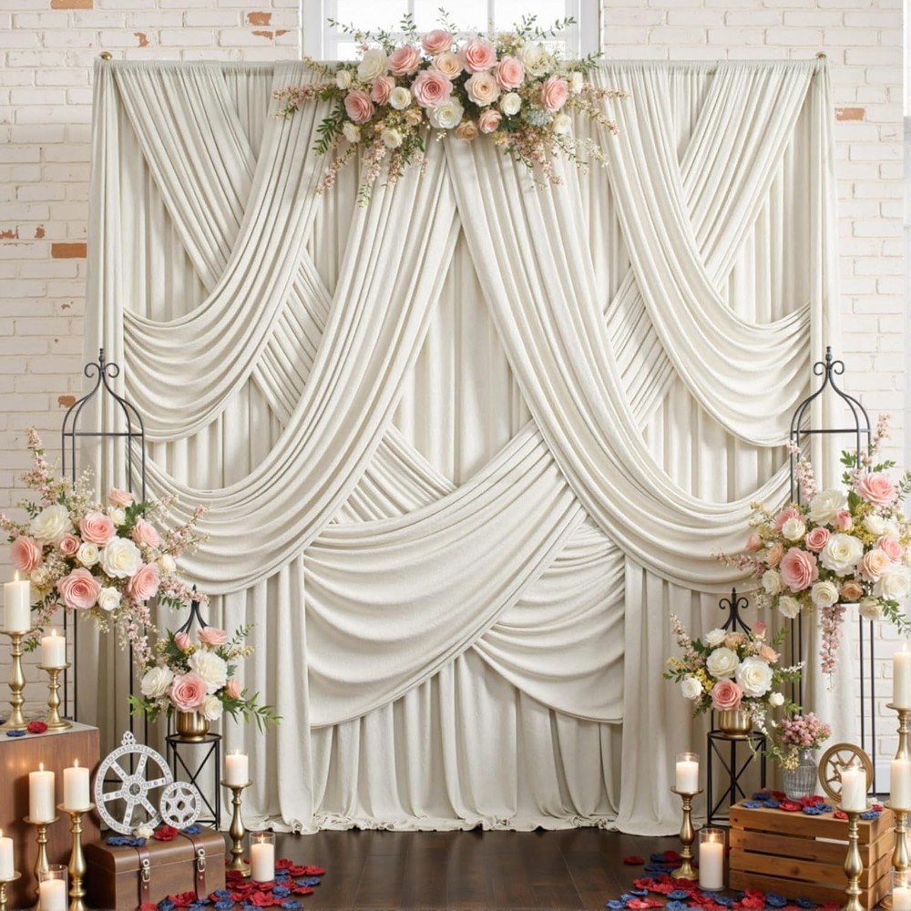 10ftx12ft Beige Backdrop Curtains for Parties, Wrinkle Polyester Beige Photo