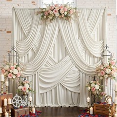 10ftx12ft Beige Backdrop Curtains for Parties, Wrinkle Polyester Beige Photo