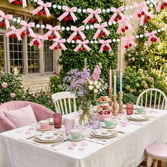 2-Pack 8ft Pink Cherry Bow Felt Garland, Coquette Aesthetic Nursery Decor, Ha…