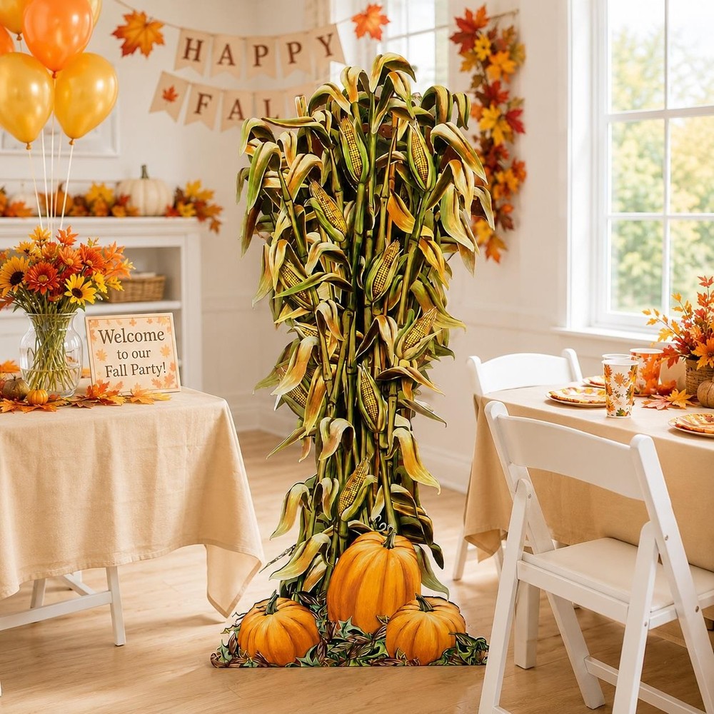 Life-Size 70″H Corn Stalks & Pumpkins Image Cardboard Stand-Up Party Decor #129