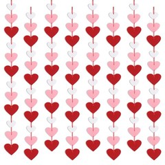 8 Pack Felt Heart Garland, Valentines Day Decorations-No DIY Red Pink White H…