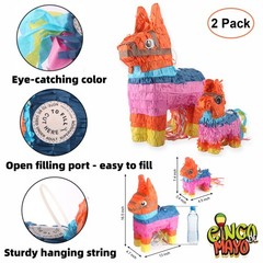 2Pack Donkey Pinata with Hanging Loop Cinco de Mayo Birthday Mexican Party Decor