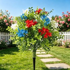 Patriotic Plastic Hydrangea Flower in Pot for Independence Day For Outdoor Use