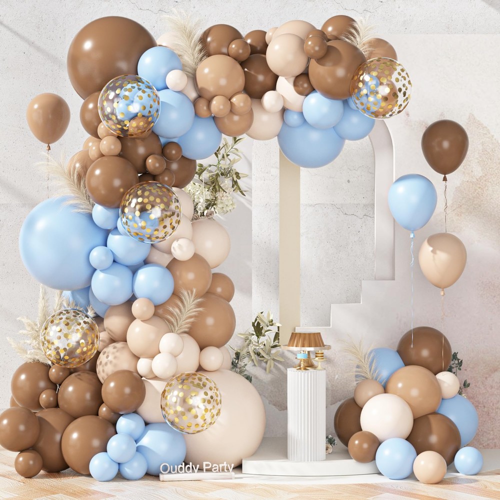 Boho Balloon Garland Arch Kit 142PCS Brown Blue Baby Shower Decorations