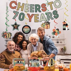 70Th Birthday Decorations Women Men, Cheers to 70 Years Banner Centerpieces Hang