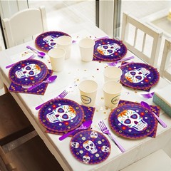 Complete 96 Pcs Mexican Fiesta Tableware Set for Day of The Dead Celebrations