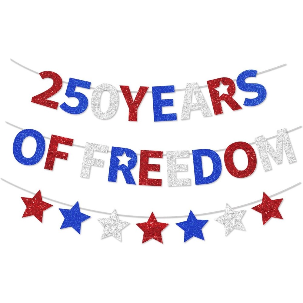 Glitter Banner Set 4th of July Decorations for USA 250th, Independence Day