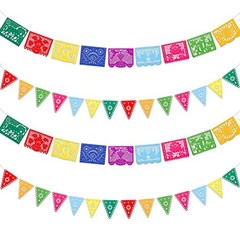 Qpout 4Pack Mexican Party Decorations Banners Blue,Green,Orange,Purple,White