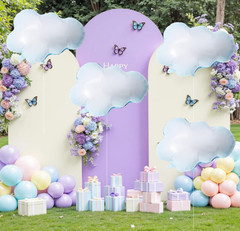 6 Pcs Cloud Balloons Large Aluminum Foil Blue Edge White Clouds Party Decor for