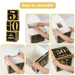 50th Birthday Decorations Boxes for Men- 3PCS Black Gold Happy 50th Birthday …