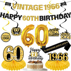 60Th Birthday Decorations Kit – Black Gold 11 Pcs Vintage 1966 Happy 60Th Birthd