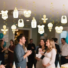 12 PCS Swirl Hanging Decorations Neutral Gold Oh Baby Shower Party Supplies