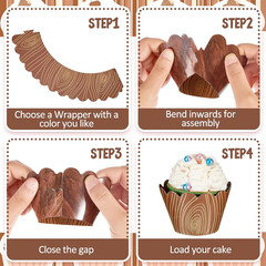 Chengu 60 Pieces Wood Grain Cupcake Wrappers for Woodland Animal Baby Shower Dec