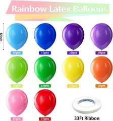100 PCS 12” Rainbow Latex Balloons – Bright Helium Quality Party Decoration Set