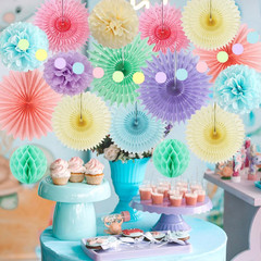 Pastel Party Decorations Rainbow Paper Fans Party Decorations Light Pink Blue Pu