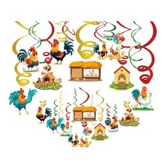 30 PCS Chicken Hanging Swirls Farm Theme Party Ceiling Streamer Decoration