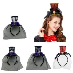 Skull Headpiece with Sheer Veil Adjustable Halloween Skull Headband for Women