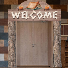 3 Pcs Camping Themed Party Decorations Banner Welcome Porch Sign with 1 Double S