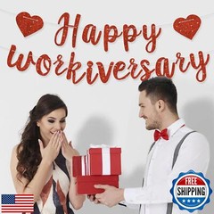 RICHHHA Red Glitter Happy Workiversary Banner – NO DIY -Red Work Anniversary